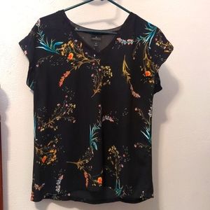 Worthington Sleeveless Blouse Black Floral Medium